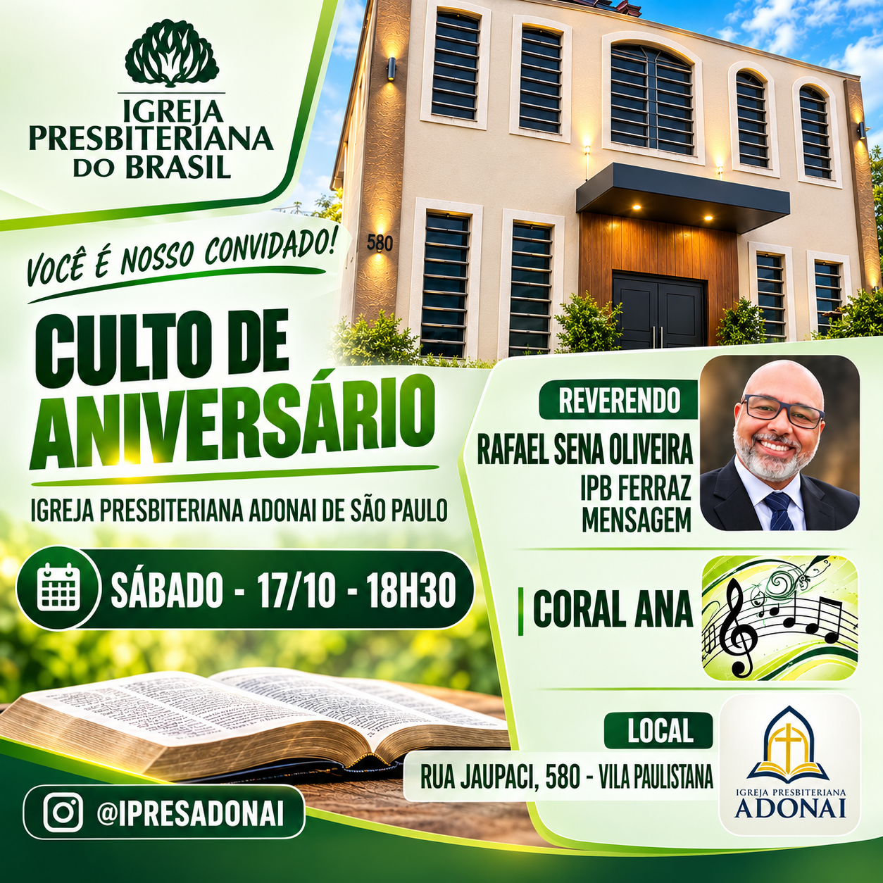 Aniversário da IPB ADONAI! Será uma grande alegria! 